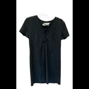Dragonfly Dress Size Medium Black Faux Suede Feel Short Sleeve Corset Front